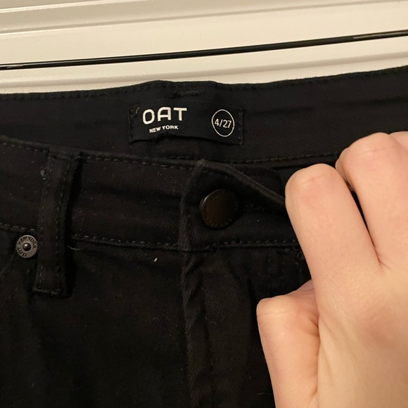 NWT Oat New York Women's Black Wide-Leg Raw Hem Jeans - Picture 5 of 7